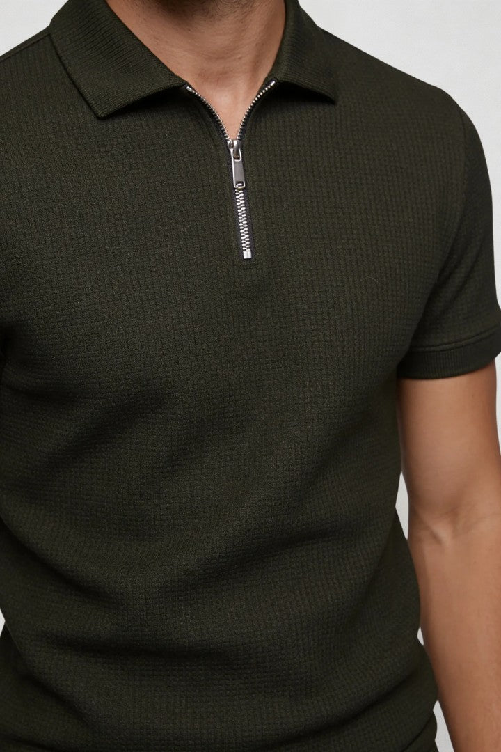 Alaric Waffle Polo Set - Black