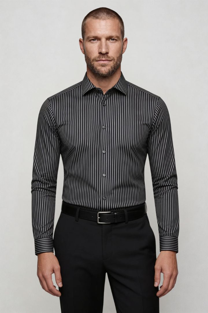 Pierce Striped Dress Shirt - Black