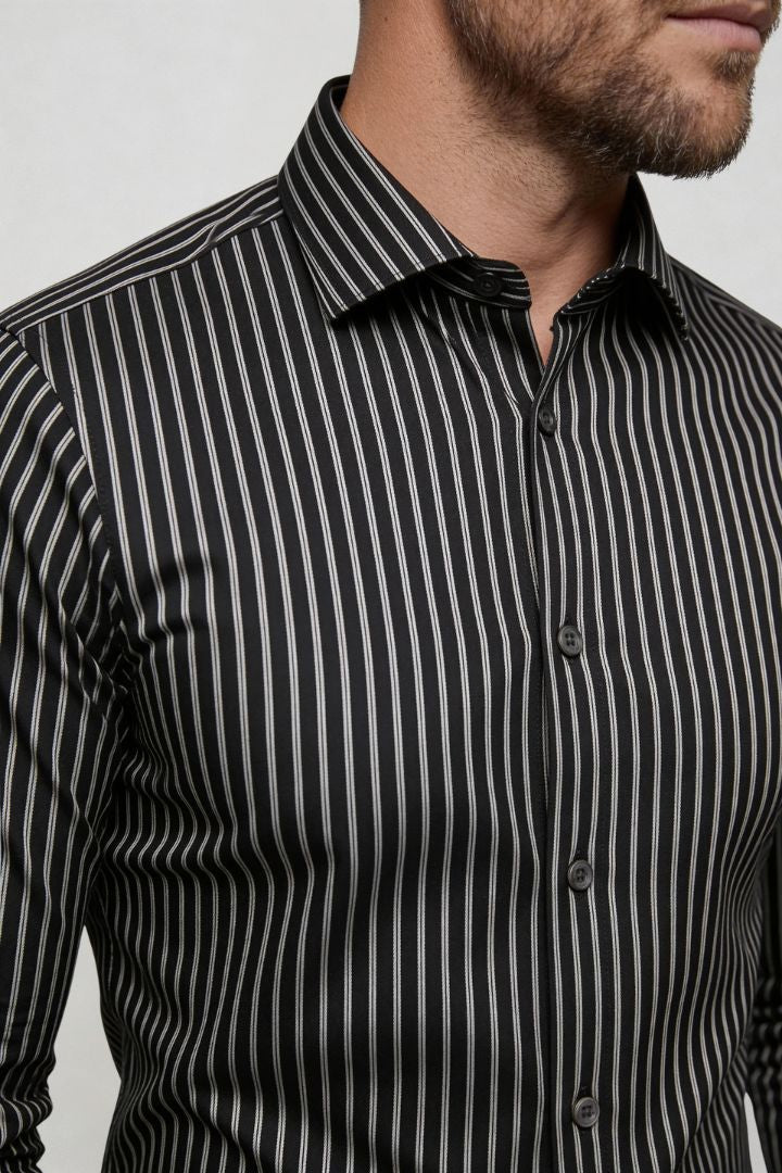 Pierce Striped Dress Shirt - Black
