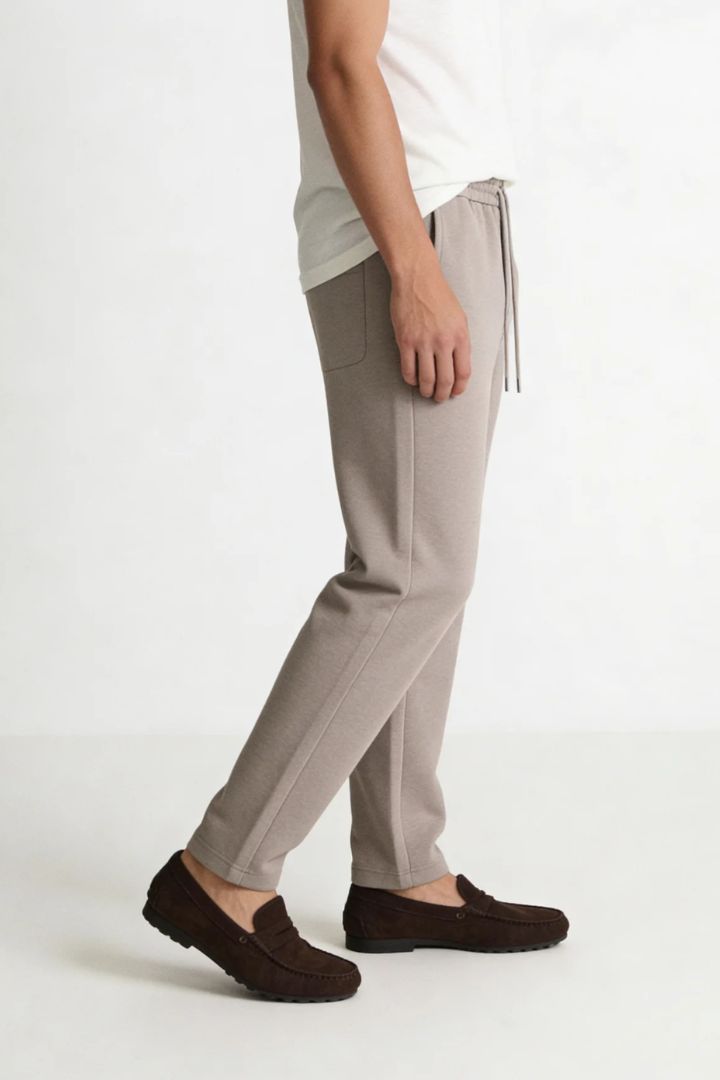 Wool Blend Drawstring Trousers - Sand Taupe