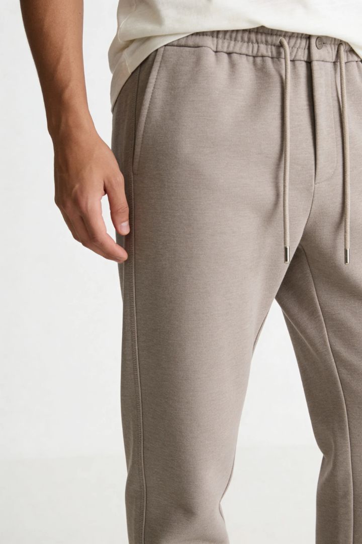 Wool Blend Drawstring Trousers - Sand Taupe