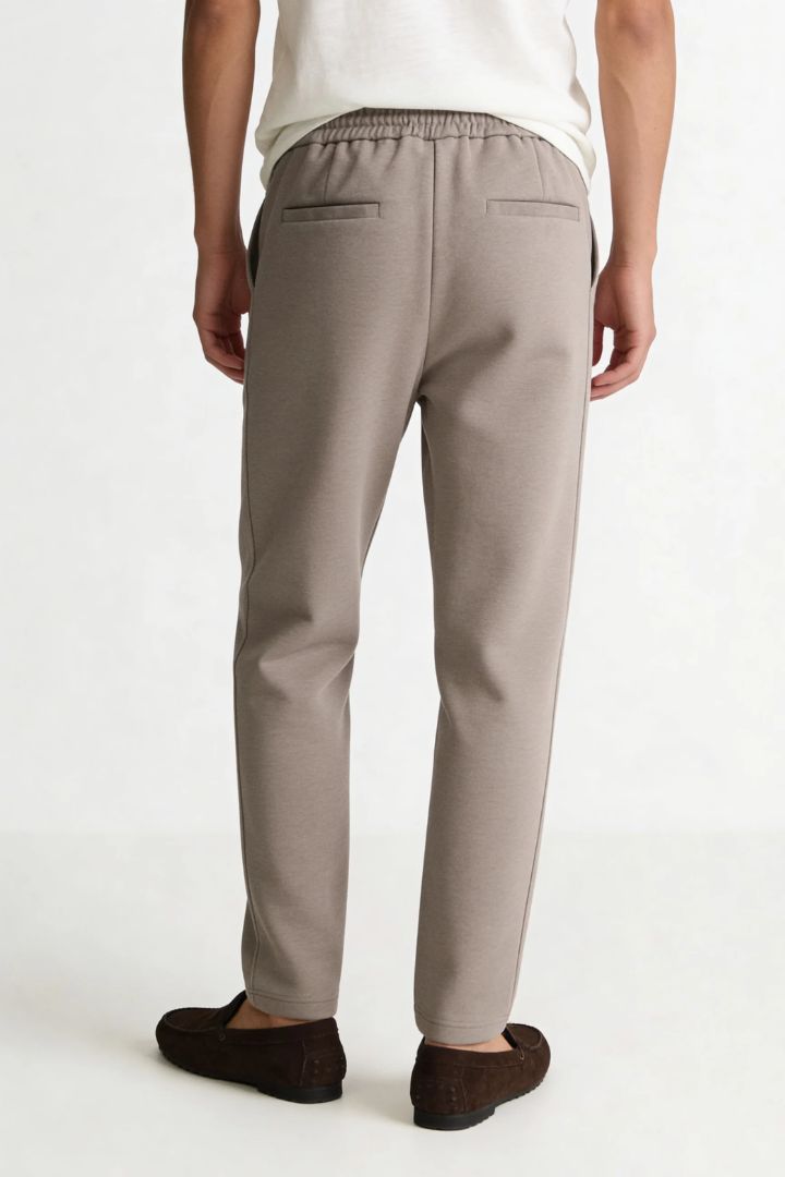 Wool Blend Drawstring Trousers - Sand Taupe