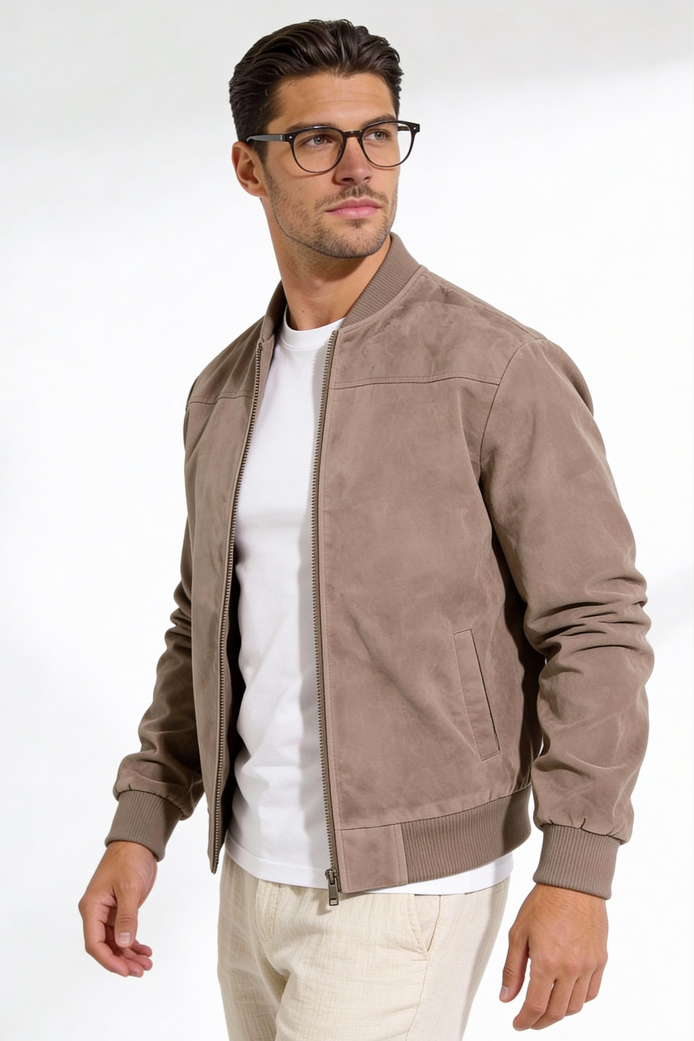 Calvion Suede Bomber Jacket - Brown