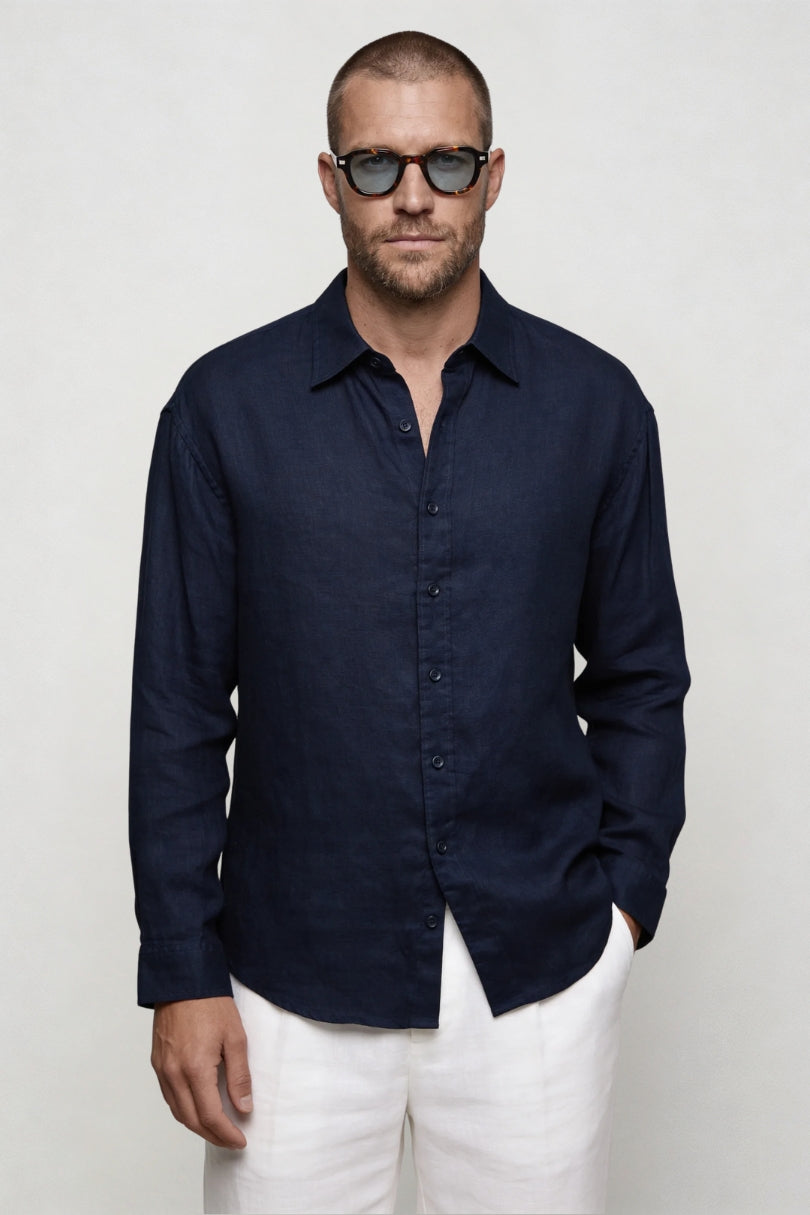 Brooks Linen Summer Shirt - Navy