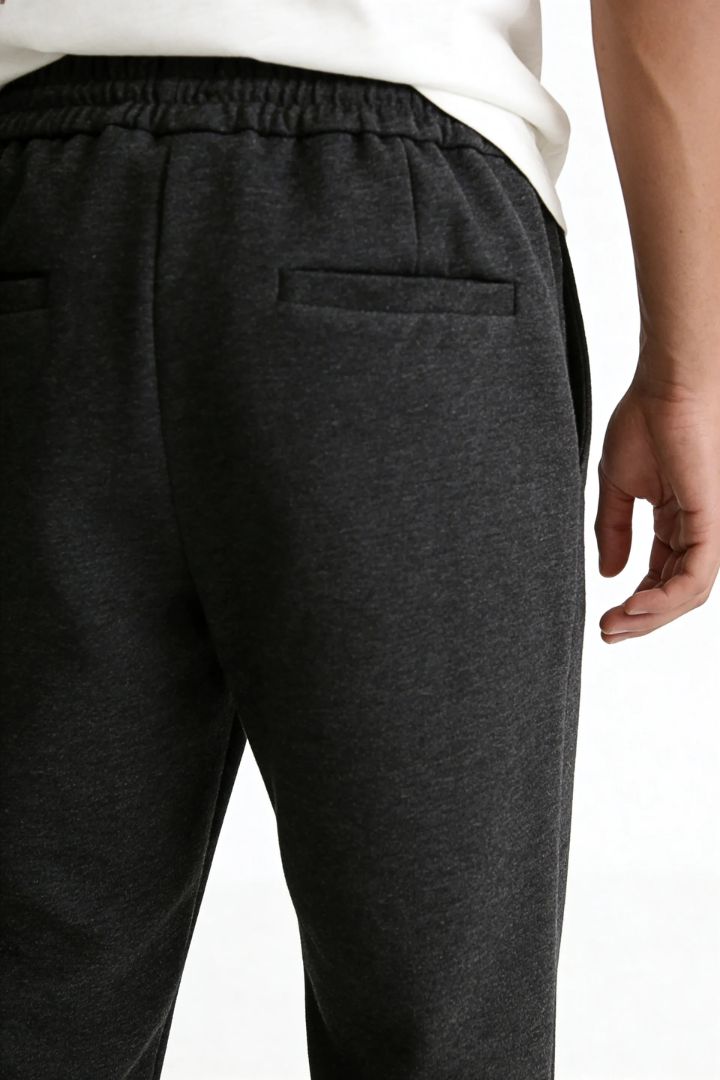 Wool Blend Drawstring Trousers - Charcoal Grey