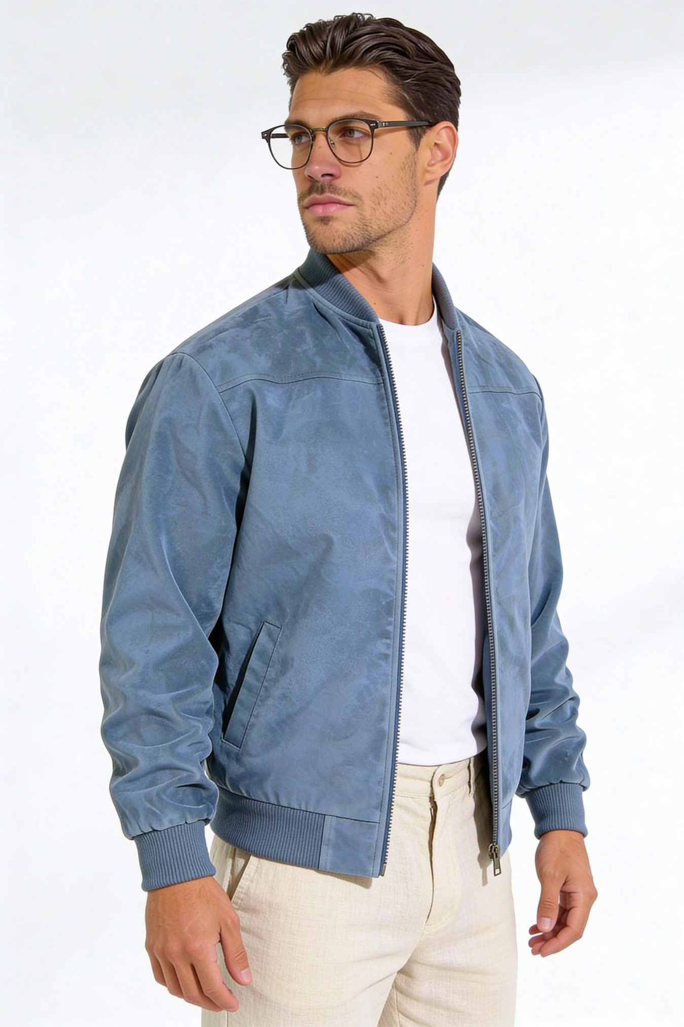 Calvion Suede Bomber Jacket - Blue