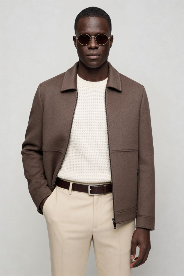 Vittorio Wool Blend Zip Jacket - Brown