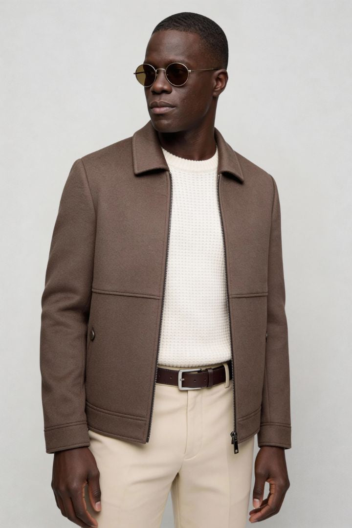 Vittorio Wool Blend Zip Jacket - Brown