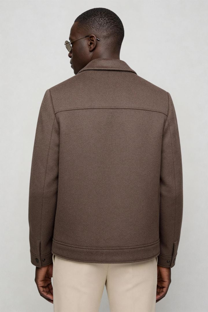 Vittorio Wool Blend Zip Jacket - Brown