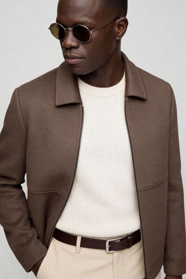 Vittorio Wool Blend Zip Jacket - Brown