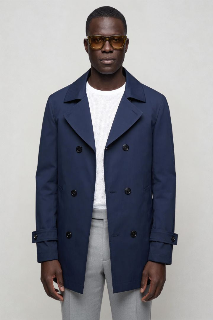 Elias Double-Breasted Tailored Coat - Navy