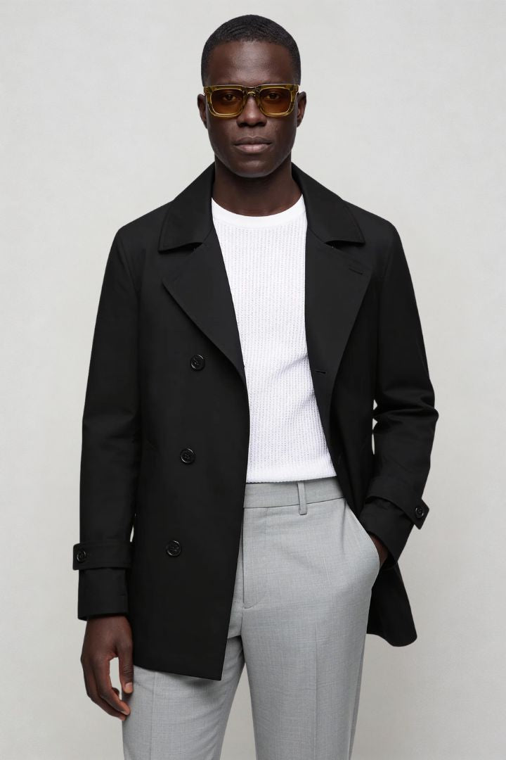 Elias Double-Breasted Tailored Coat - Black