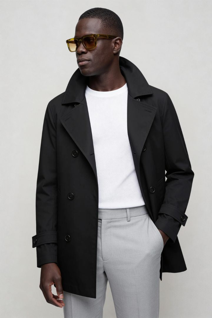 Elias Double-Breasted Tailored Coat - Black