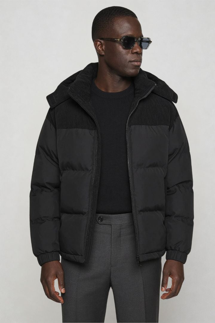 Aurion Corduroy Puffer Jacket – Black