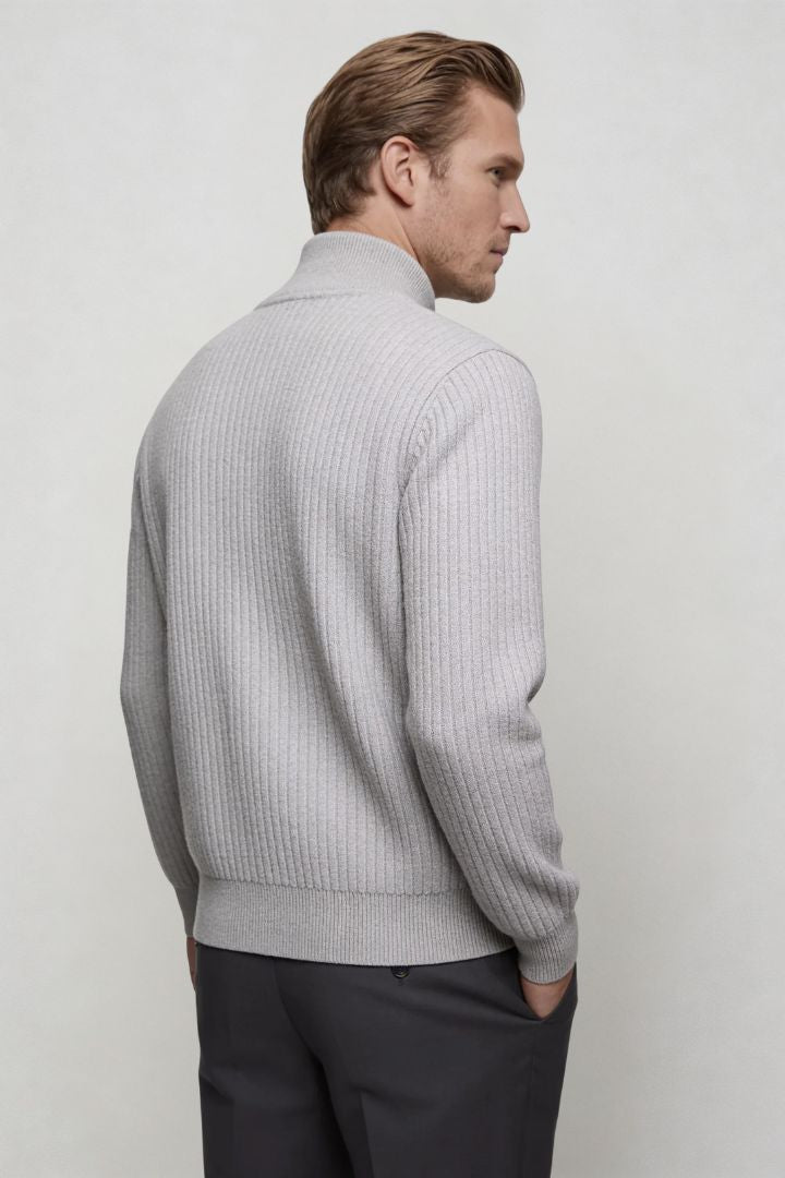 Valerio Ribbed Zip Knit Cardigan - Grey