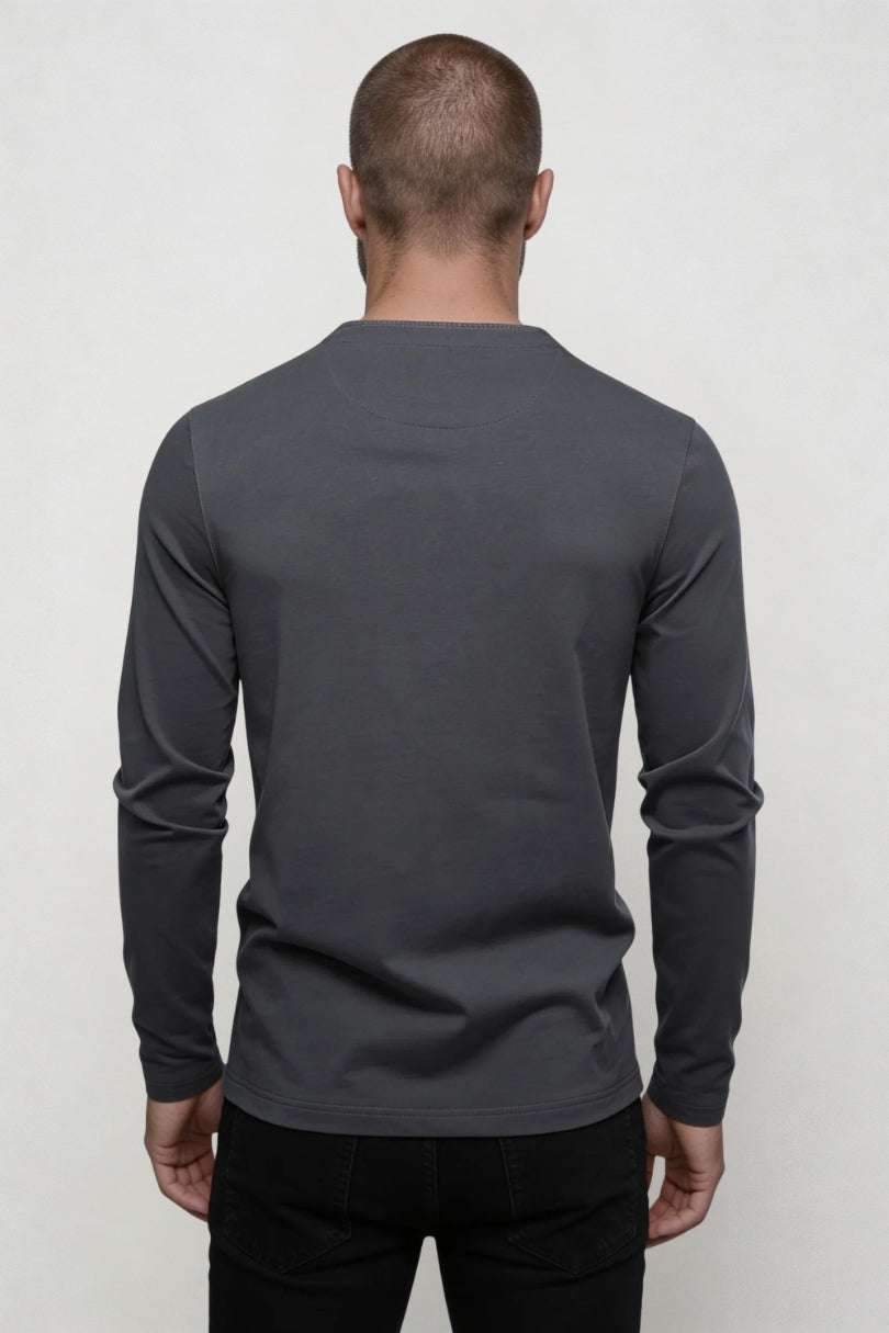 Wesley Cotton Henley Long Sleeve Shirt - Charcoal