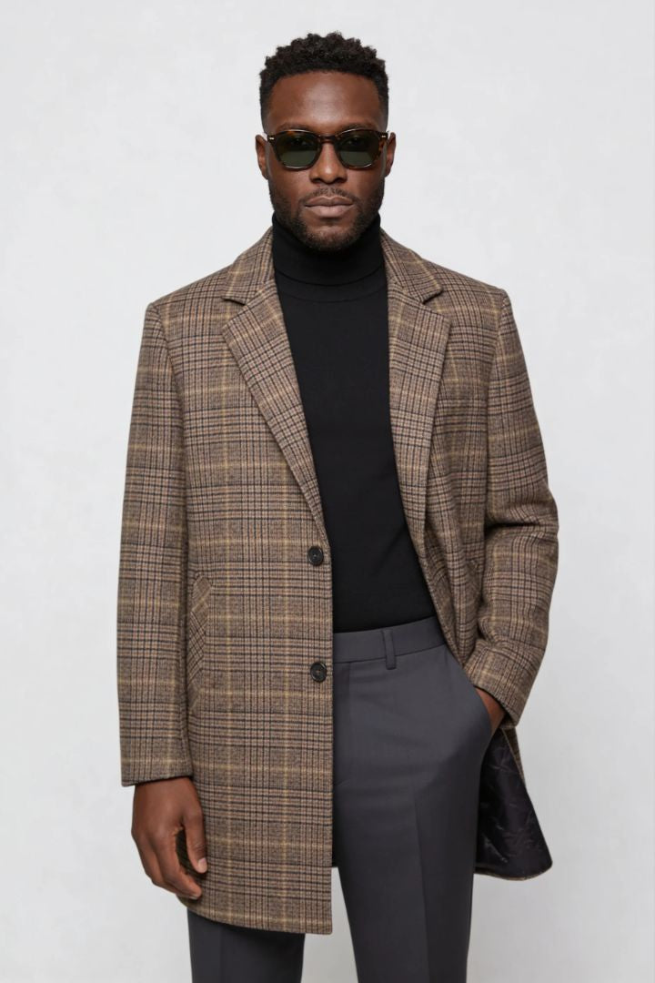 Beckett Plaid Wool Overcoat - Brown