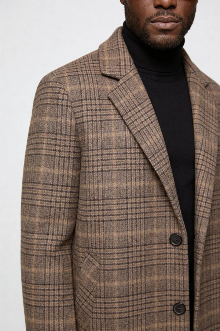Beckett Plaid Wool Overcoat - Brown