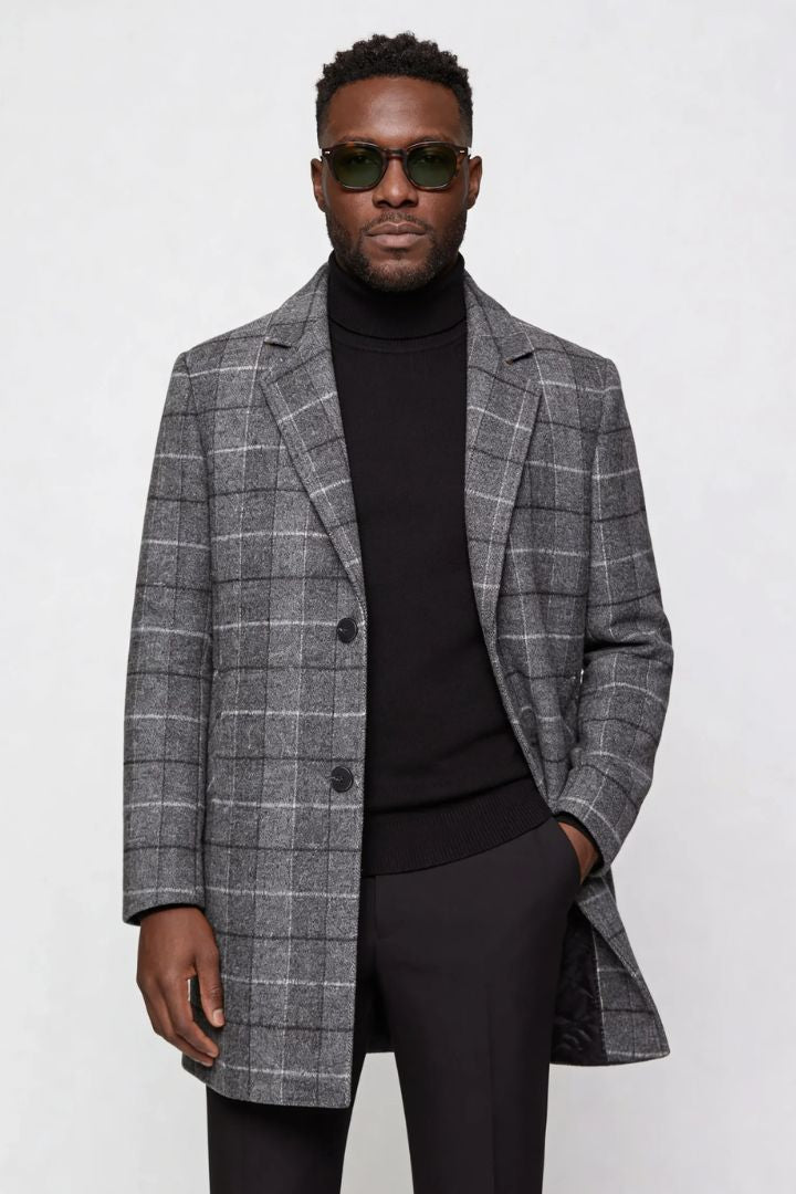 Beckett Plaid Wool Overcoat - Grey