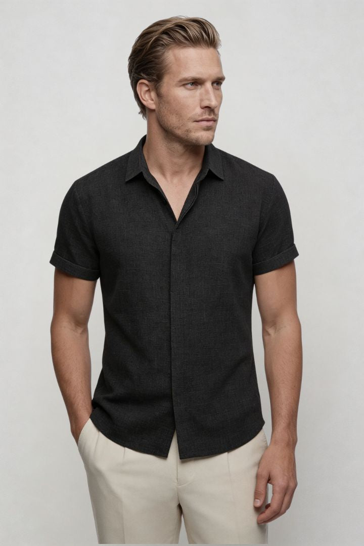 Riviera Short Sleeve Linen Shirt - Black