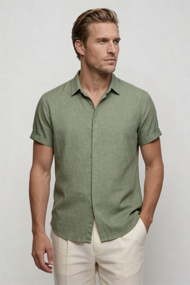 Riviera Short Sleeve Linen Shirt - Green