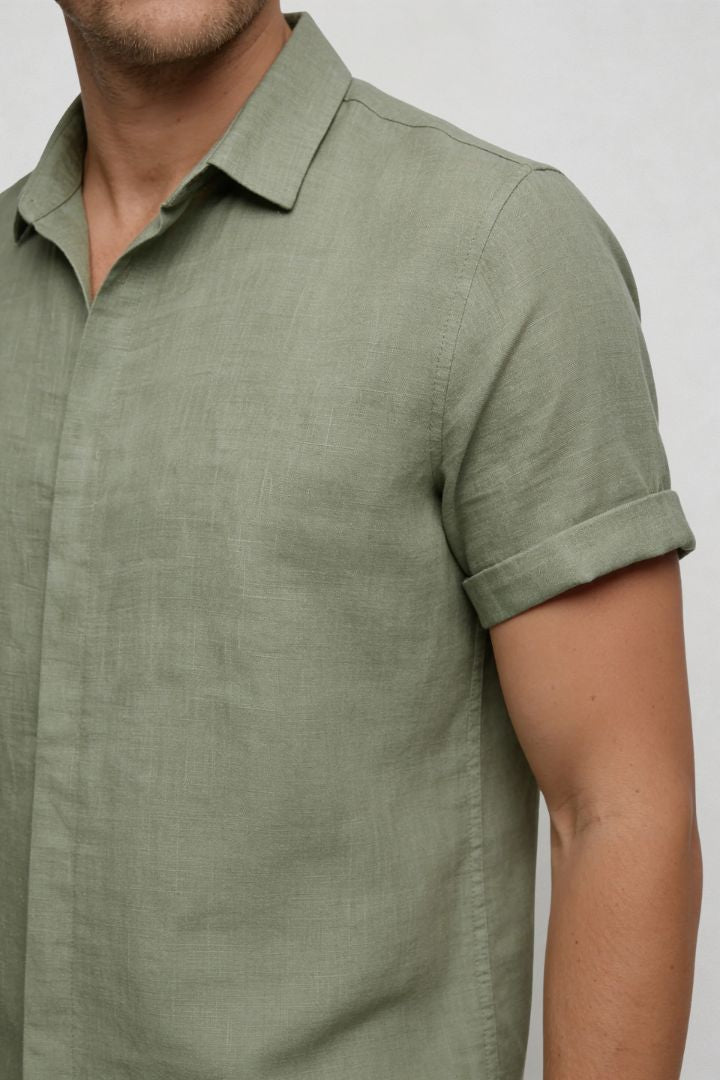 Riviera Short Sleeve Linen Shirt - Green