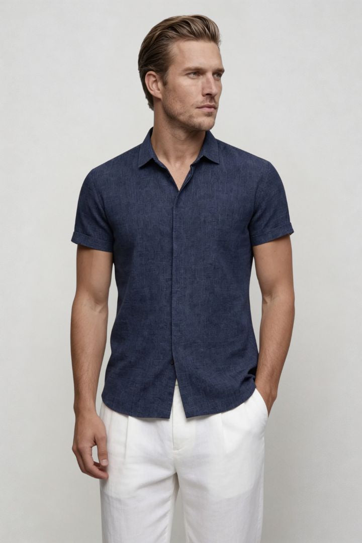 Riviera Short Sleeve Linen Shirt - Navy