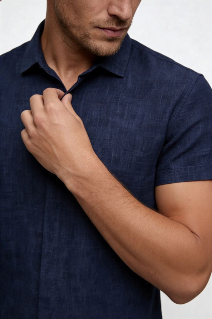 Riviera Short Sleeve Linen Shirt - Navy