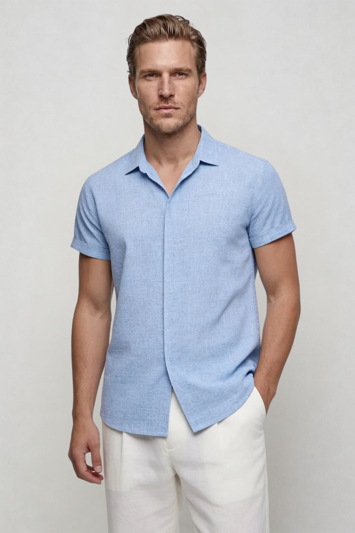 Riviera Short Sleeve Linen Shirt - Blue