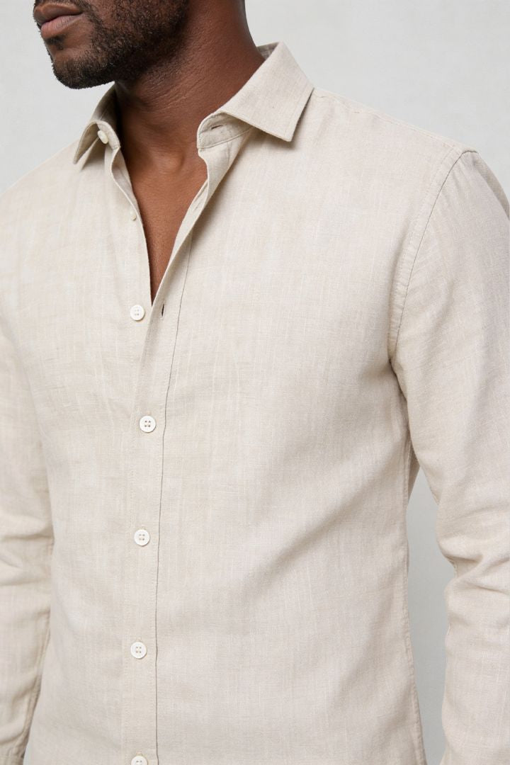 Linen Button-Up Shirt - Beige