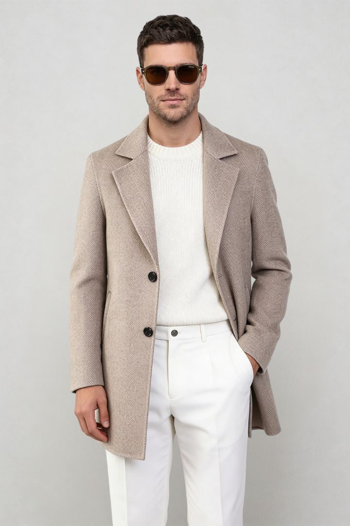 Montreaux Herringbone Wool Coat - Brown