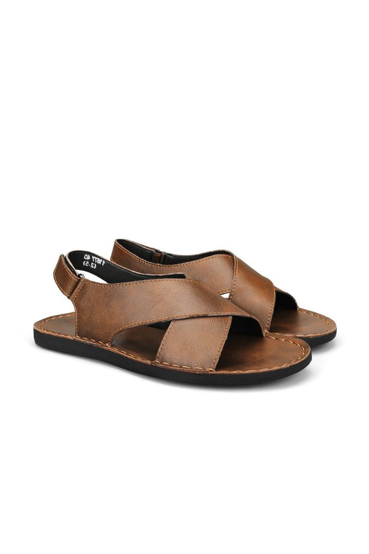 Alvaro Cross-Strap Leather Sandals - Brown