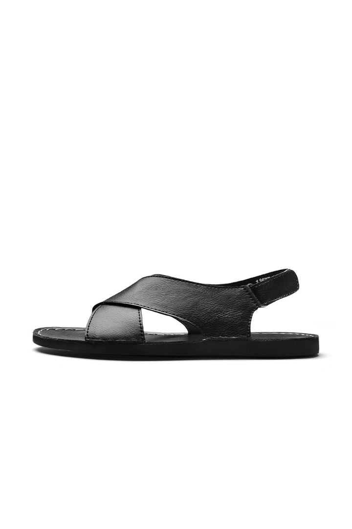 Alvaro Cross-Strap Leather Sandals - Black