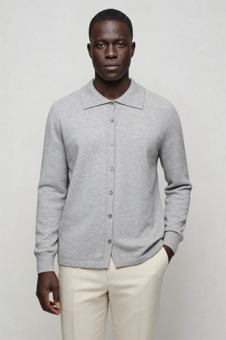 Adrian Pure Wool Knit Cardigan - Grey