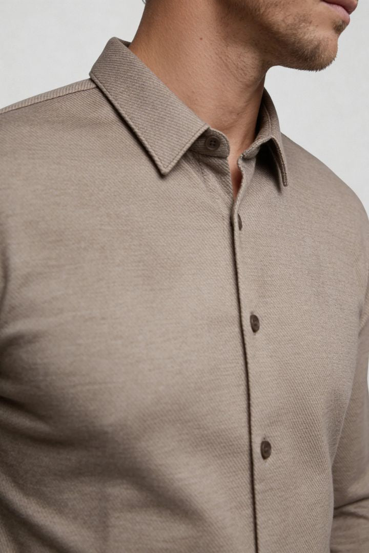 Cassian Wrinkle-Free Knit Dress Shirt - Taupe