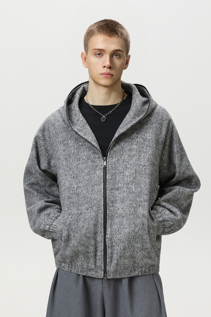 Apex Wool Blend Zip Hoodie - Grey