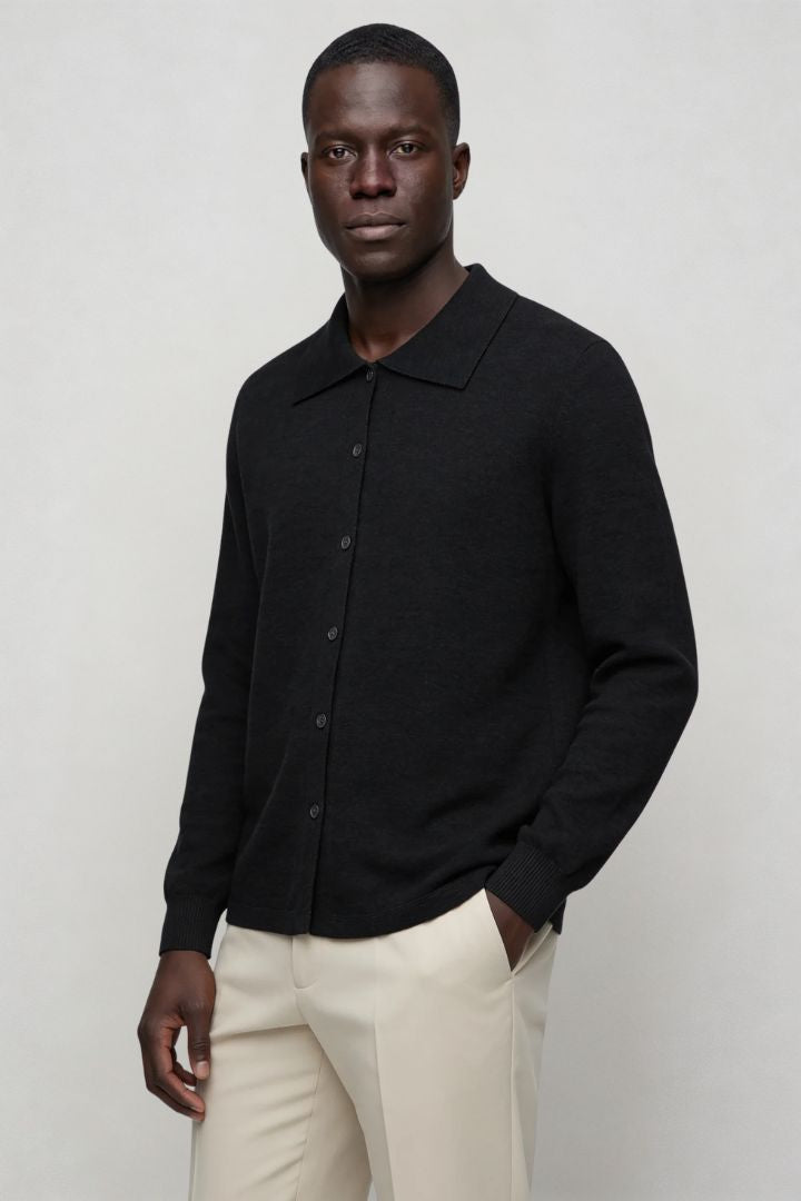 Adrian Pure Wool Knit Cardigan - Black