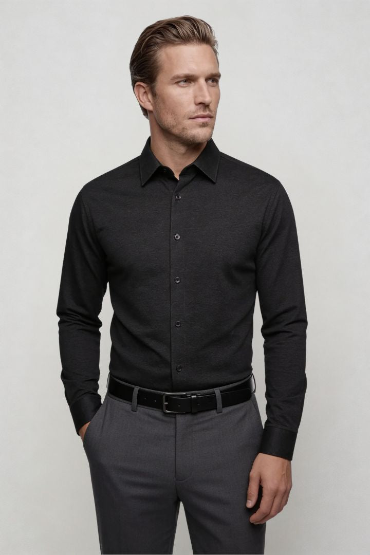 Cassian Wrinkle-Free Knit Dress Shirt - Black