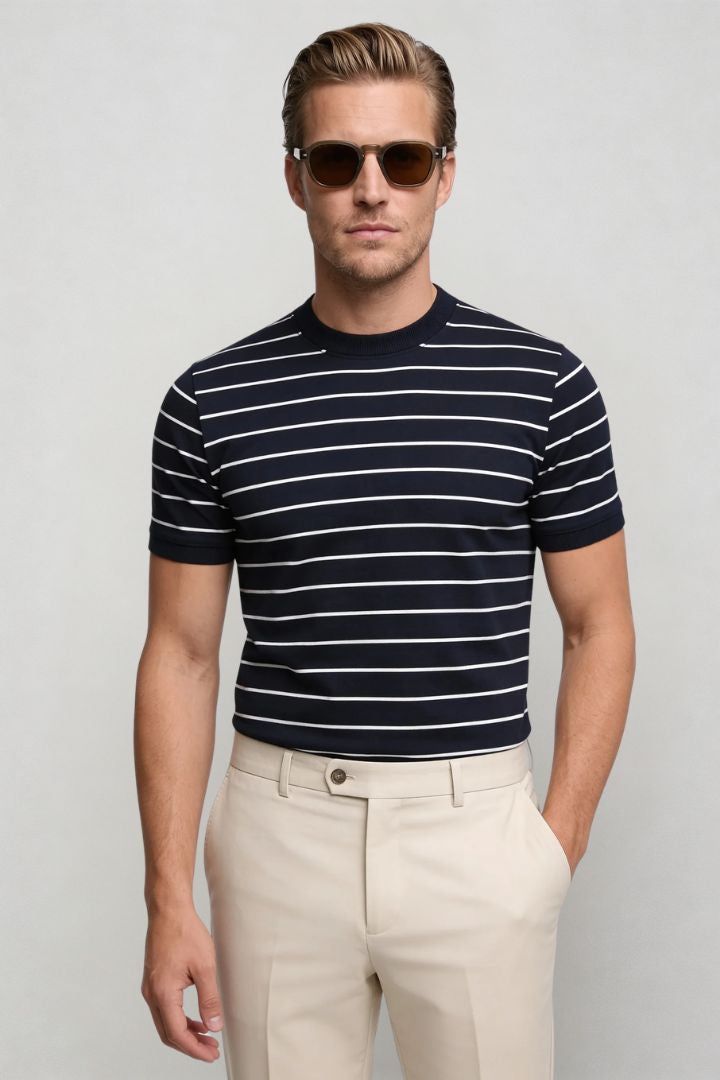 Blake Striped Lyocell T-Shirt - Navy