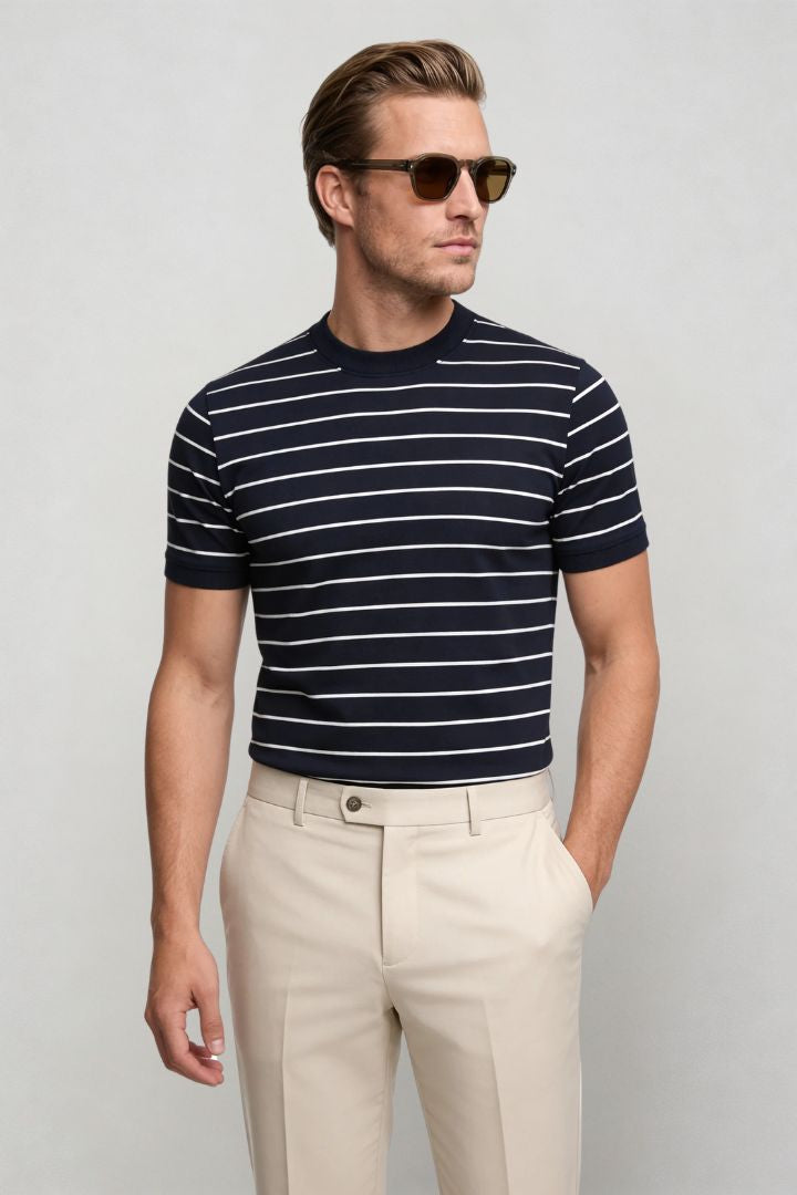 Blake Striped Lyocell T-Shirt - Navy