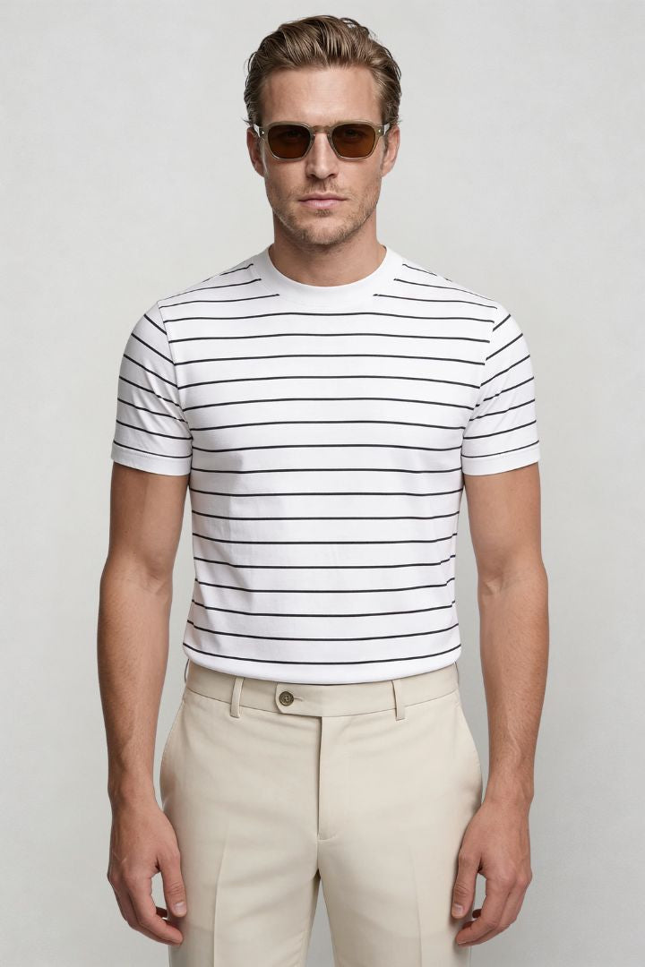 Blake Striped Lyocell T-Shirt - White