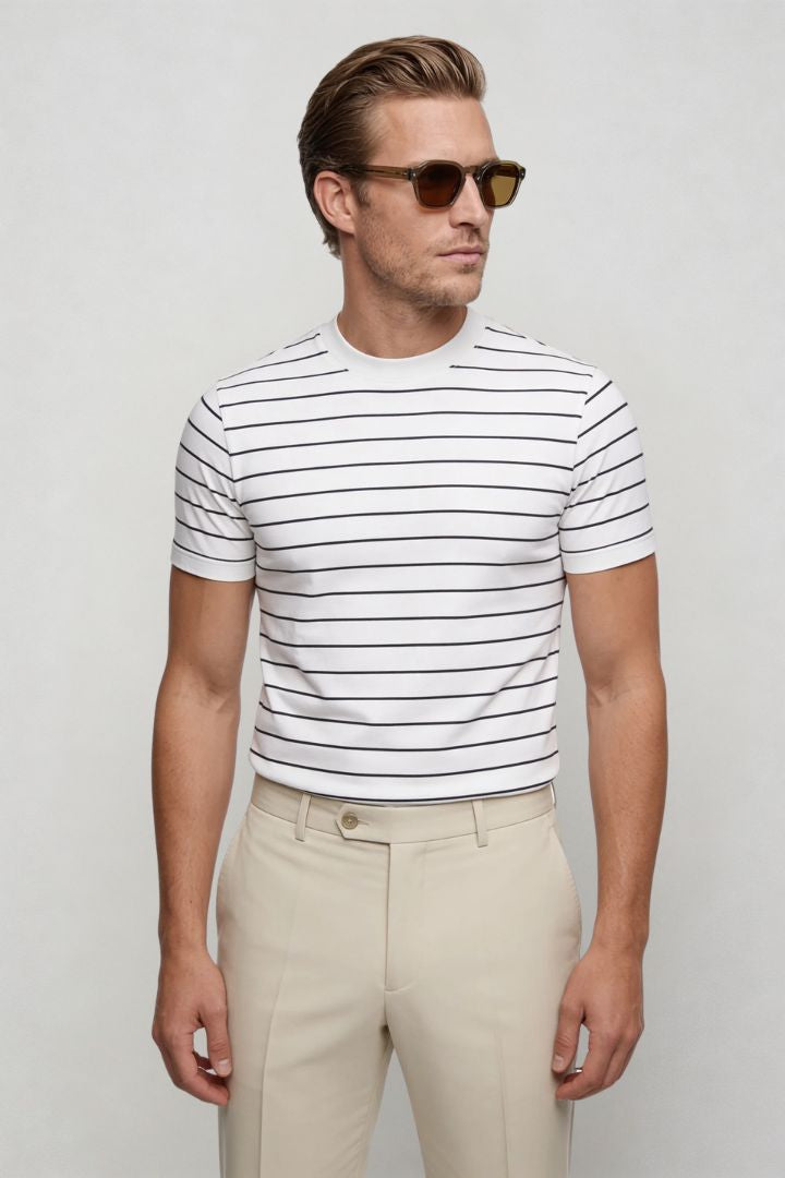 Blake Striped Lyocell T-Shirt - White