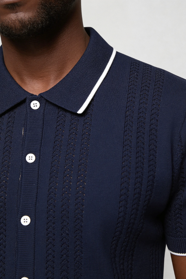 Marquez Knit Button Shirt - Navy