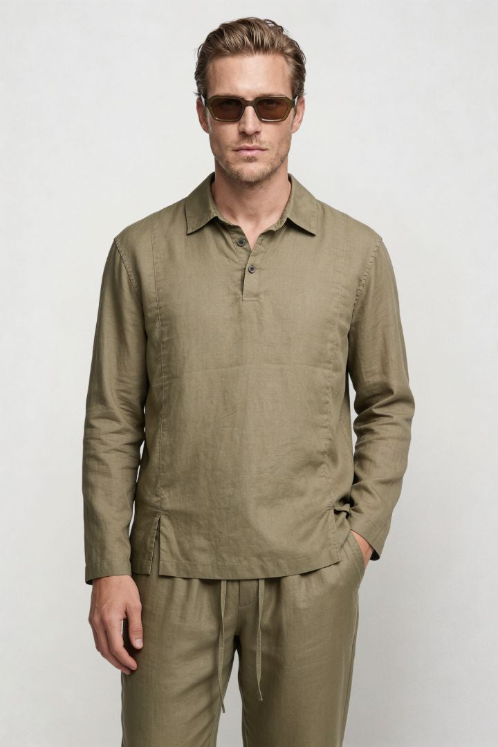 Everett Linen Polo Set - Sandstone Khaki