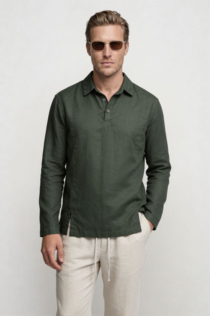 Everett Linen Polo Set - Forest Green