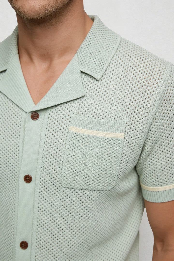 Zane Textured Knit Shirt - Soft Sage