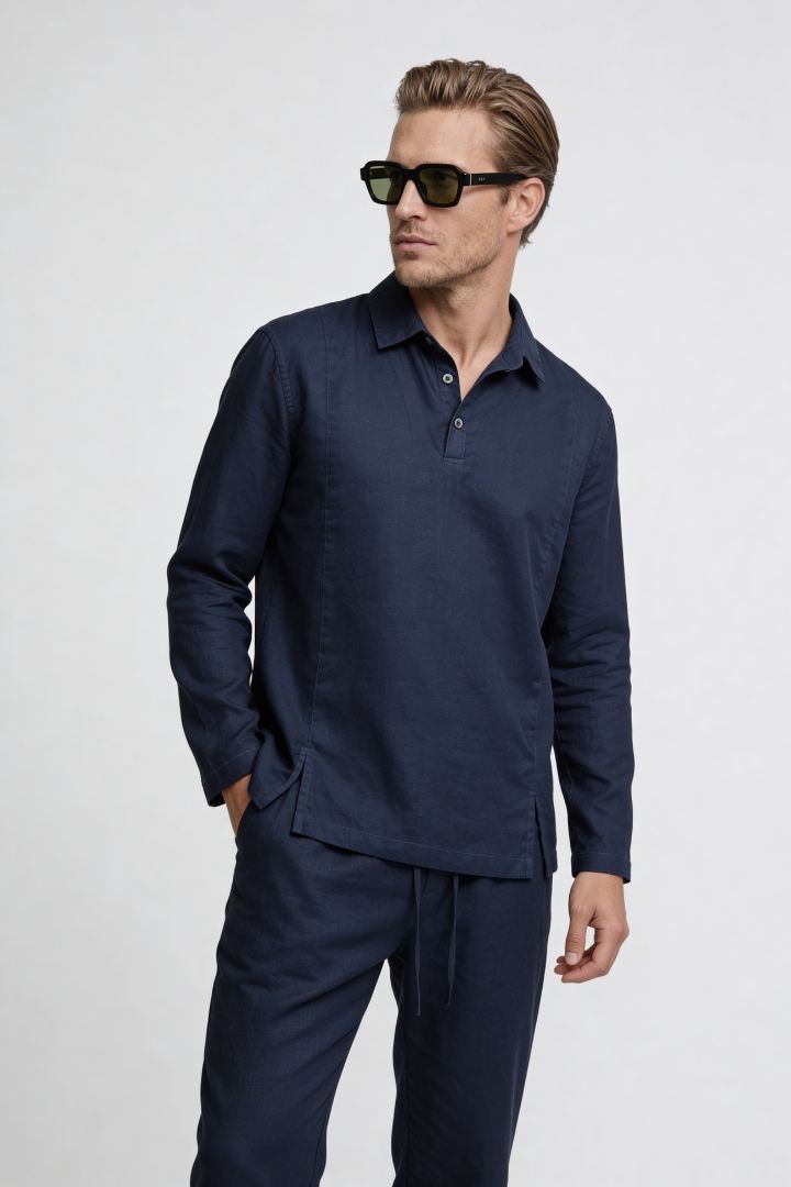 Everett Linen Polo Set - Deep Navy