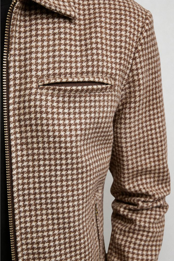 Victor Structured Check Zip Jacket - Brown