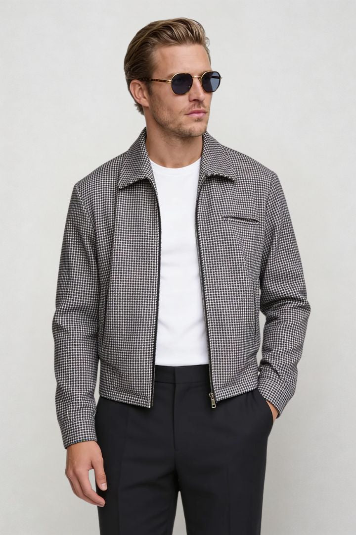 Victor Structured Check Zip Jacket - Black
