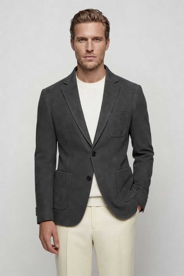 Alvero Suede-Touch Blazer - Charcoal